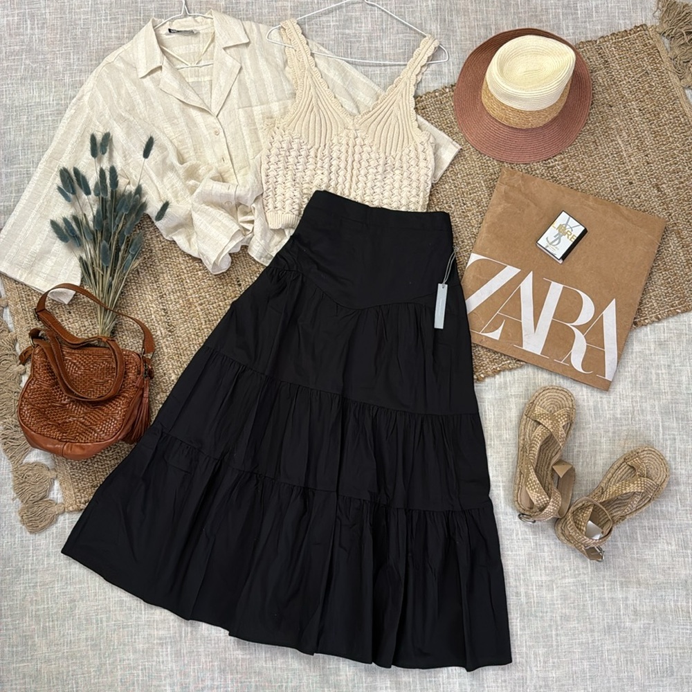 maxi black skirt poplin